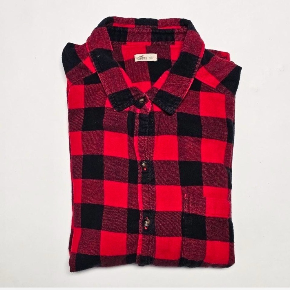 Hollister Buffalo Plaid Flannel Shirt Red Black Button Front Y2K, Size L